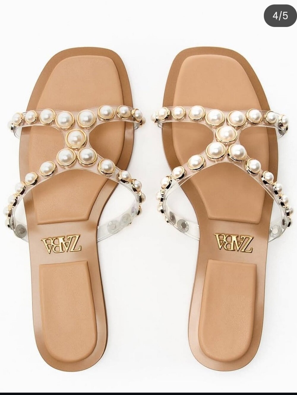 Zara Flat Vinyl Pearl Bead Sandals
